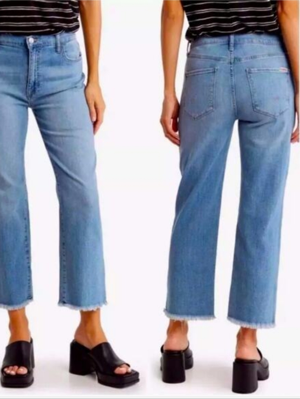 Hudson Jeans NOA Aim Light Blue Straight Leg High-Rise Jeans with Frayed Hem 27